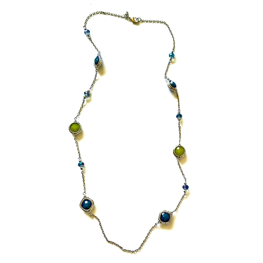 LOFT | Silver-Tone Long Station Necklace with Blue & Green Faceted Beads | NEW - Picture 6 of 8